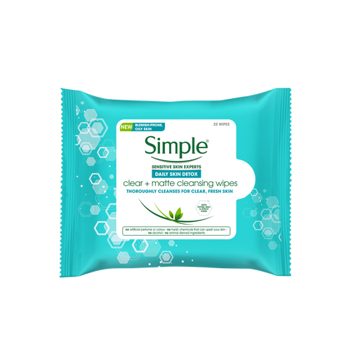 Simple Daily Skin Detox Clear + Matte Cleansing Wipes 25s