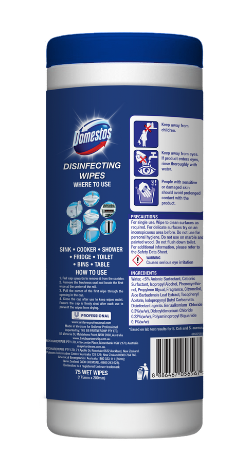 Domestos Pro Disinfecting Wipes 75pc