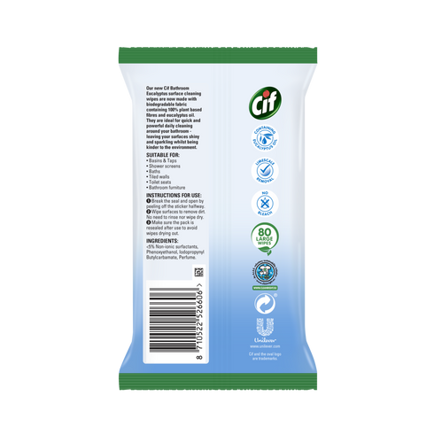 Cif Biodegradable Bathroom Wipes 80 Large Wipes