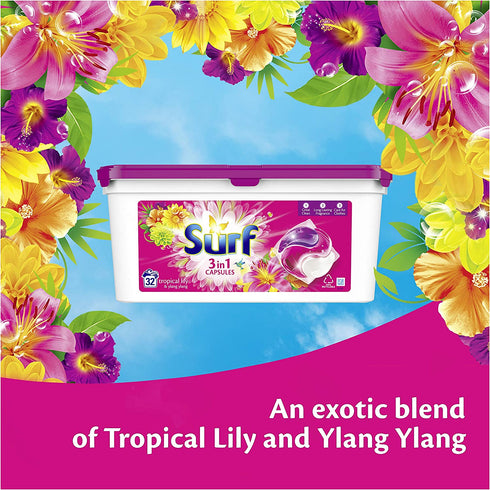 Surf 3 in 1 Coconut Bliss Laundry Washing Capsules 18 Washes
