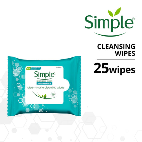 Simple Daily Skin Detox Clear + Matte Cleansing Wipes 25s